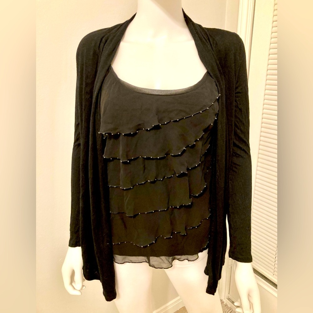 White House Black Market Cardigan w/attached Cami-sequin accents ZS- XS